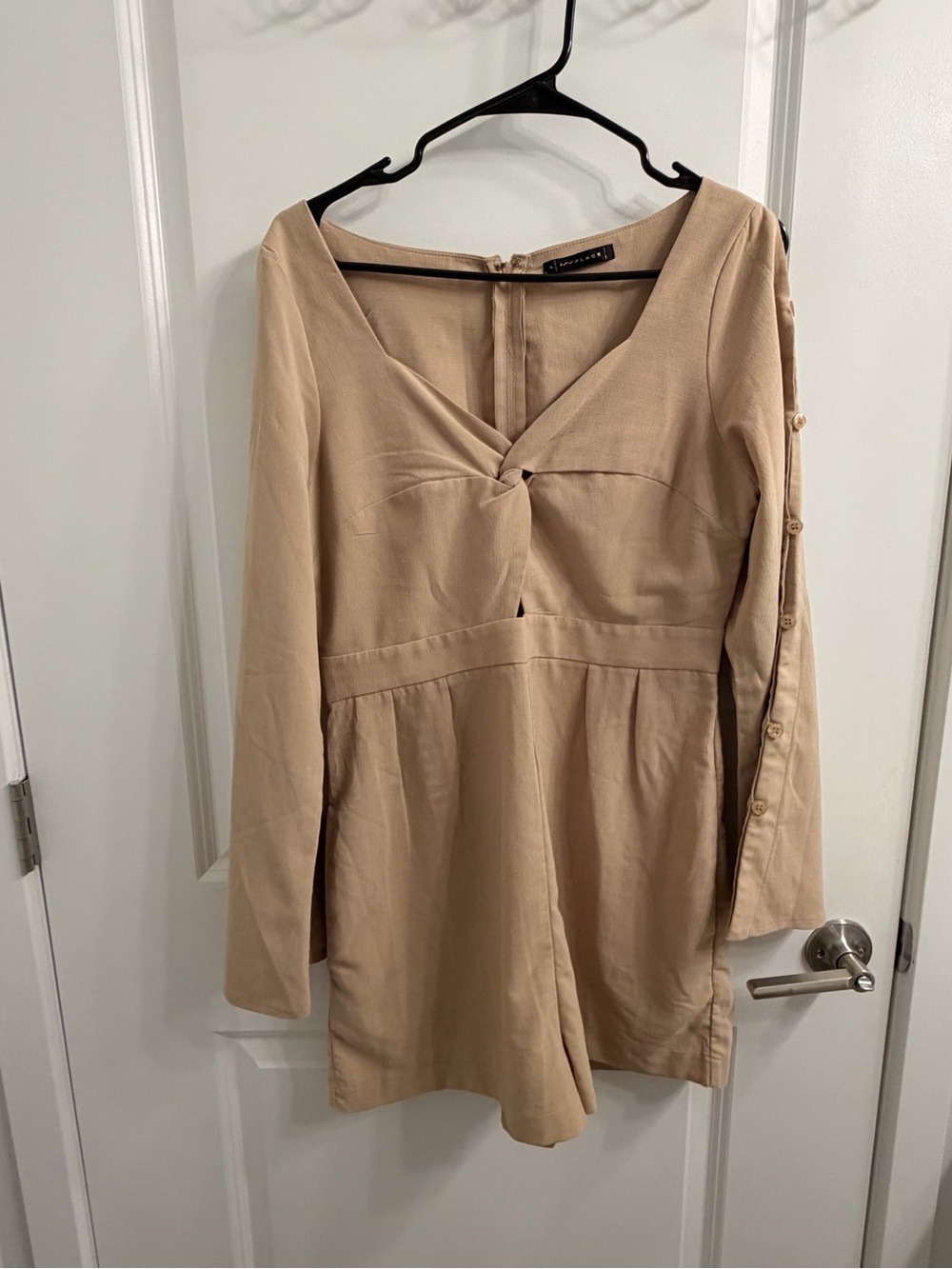 Zara Beige Long-Sleeve Twist-Front Romper